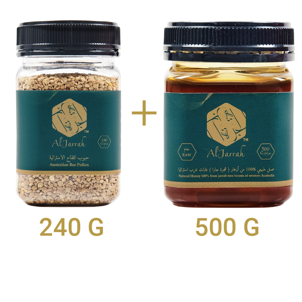 نصف كيلو عسل جارا الأسترالي + حبوب لقاح النحل الأسترالي 240 جرام