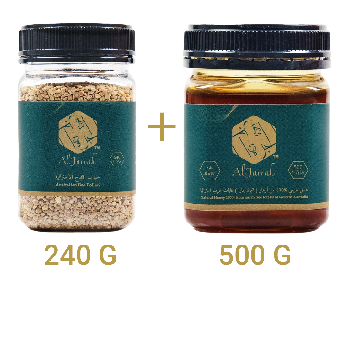 نصف كيلو عسل جارا الأسترالي + حبوب لقاح النحل الأسترالي 240 جرام