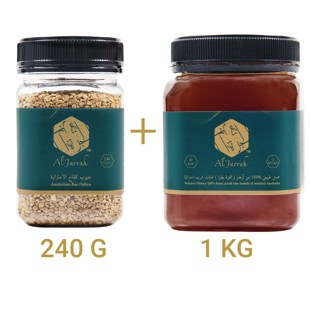 كيلو عسل جارا الأسترالي + حبوب لقاح النحل الأسترالي 240جرام