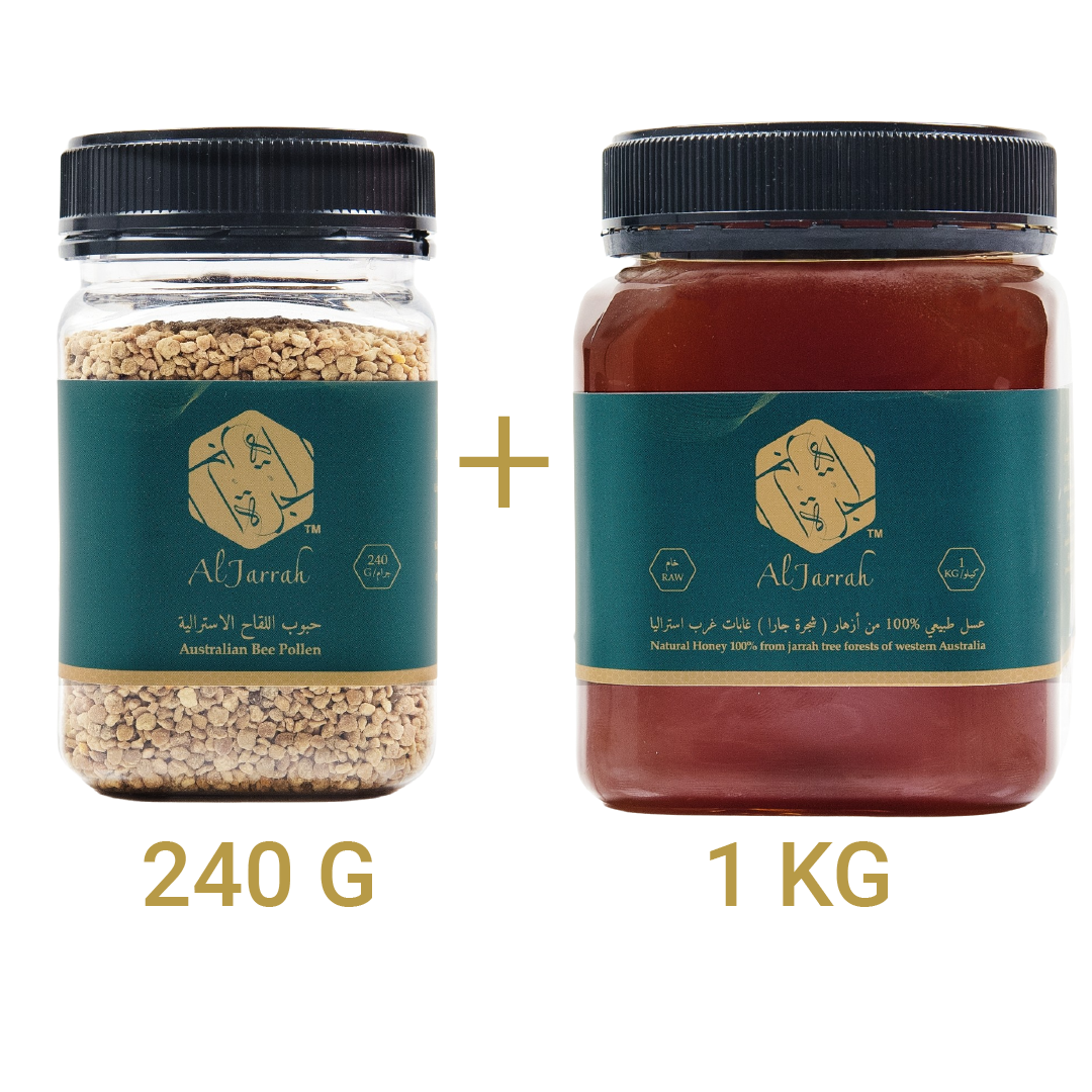 كيلو عسل جارا الأسترالي + حبوب لقاح النحل الأسترالي 240جرام